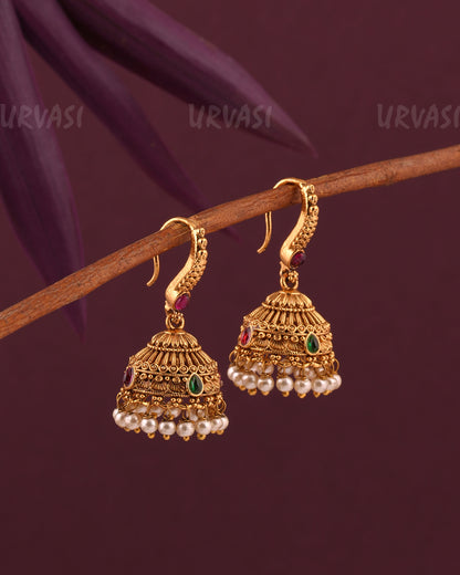 Gold-Toned FLoral Hanging Jhumkka Earrings ER 962