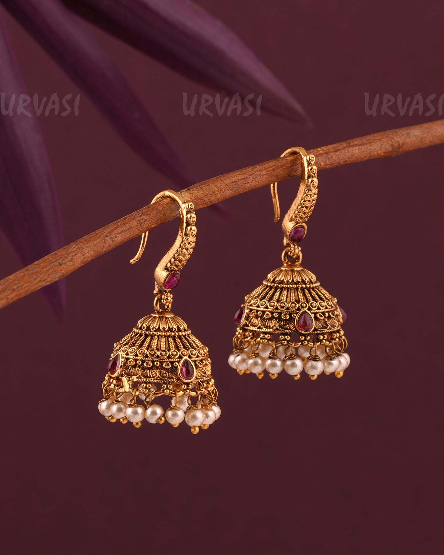 Gold-Toned FLoral Hanging Jhumkka Earrings ER 962