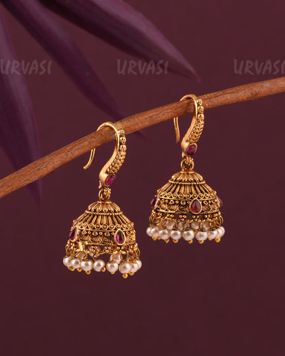Gold-Toned FLoral Hanging Jhumkka Earrings ER 962