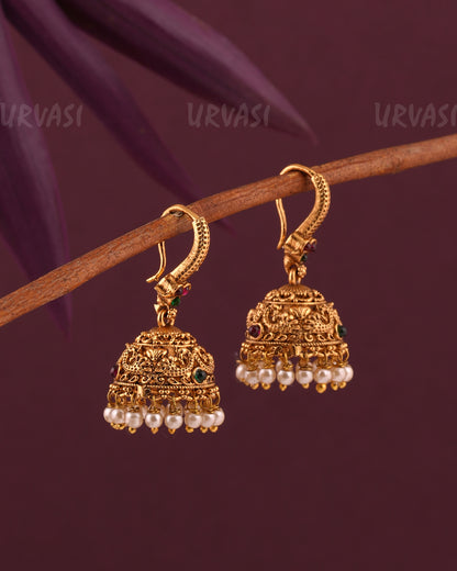 Gold-Toned Floral Hanging Jhumka Earrings ER 961