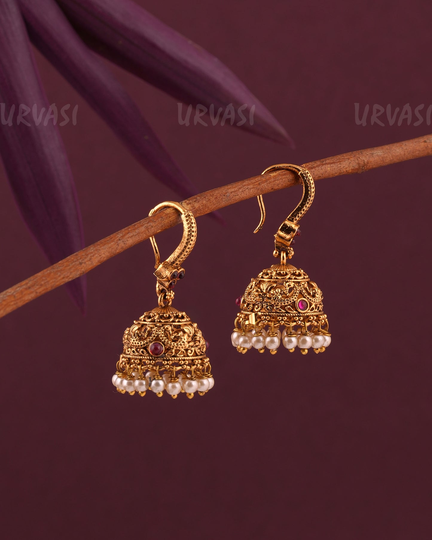 Gold-Toned Floral Hanging Jhumka Earrings ER 961