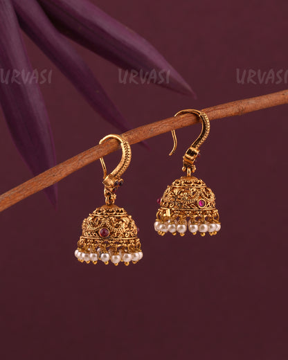 Gold-Toned Floral Hanging Jhumka Earrings ER 961