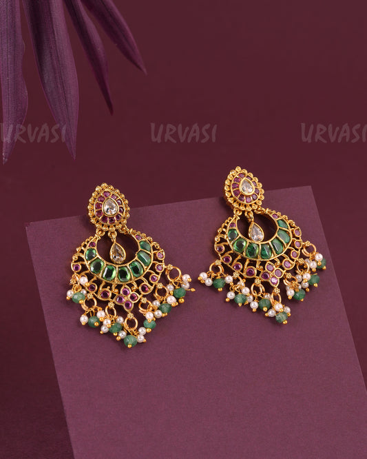 Gold-Toned  Floral Non-Idol Bead Hanging  Earrings ER 987
