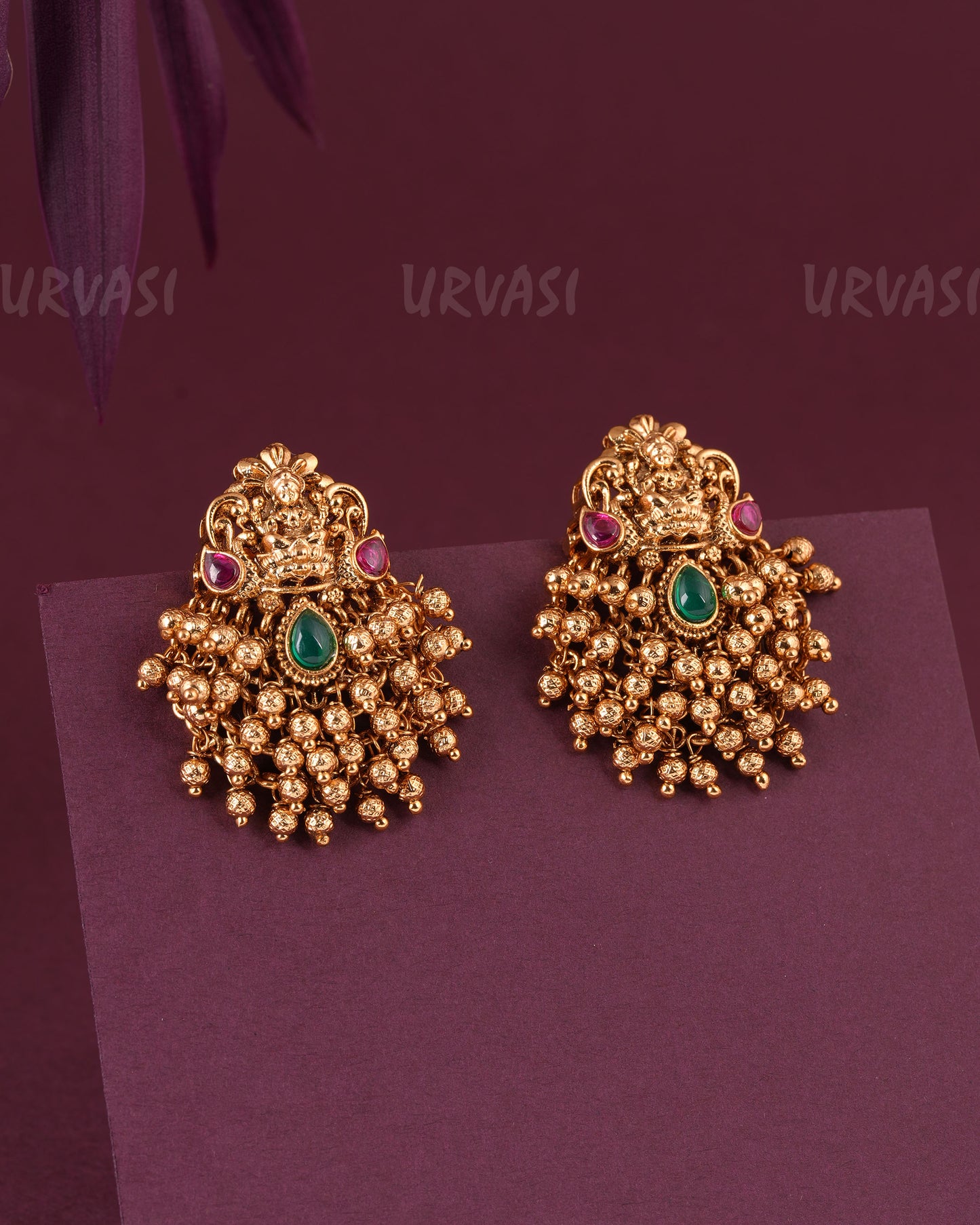 Gold-Toned Lakshmi Gunghroo Beaded Earrings ER 984