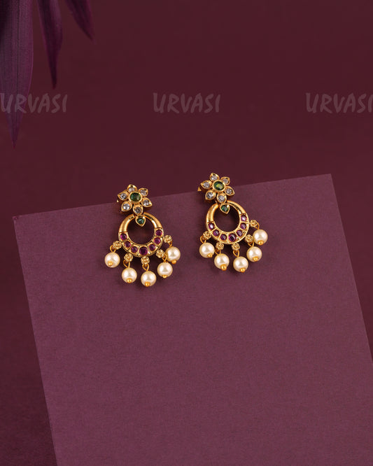 Gold-Toned Floral Bead Hanging Floral Earrings  ER 980