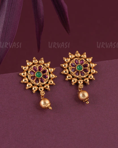 Gold-Toned Floral Stud-Hanging Earrings ER 977