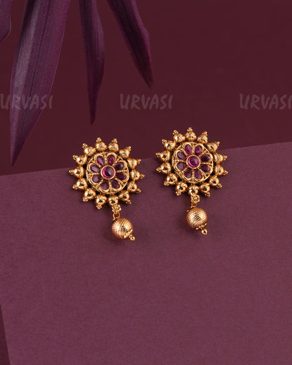 Gold-Toned Floral Stud-Hanging Earrings ER 977