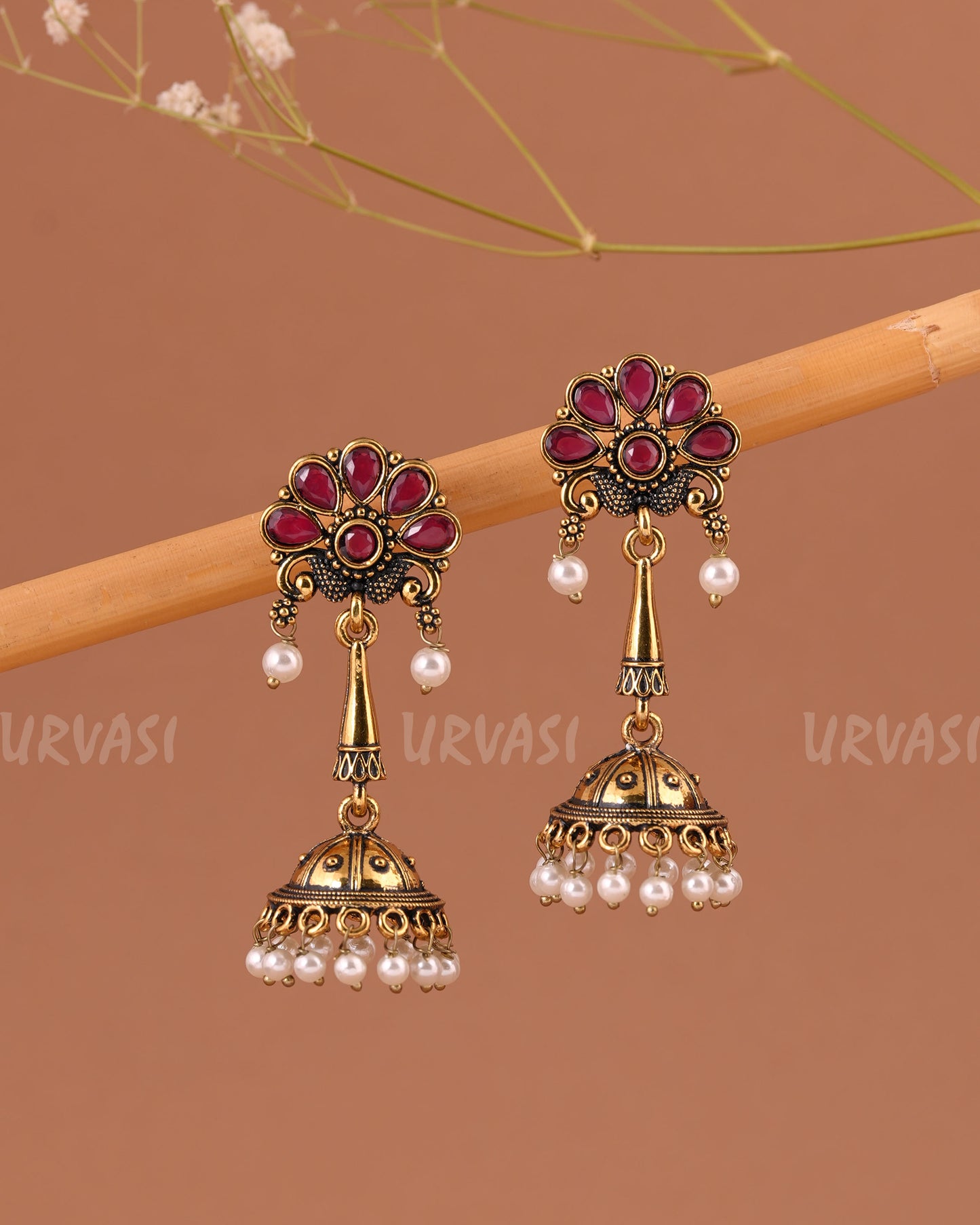 Oxidised-Gold Hanging Jhumka Earrings 1008