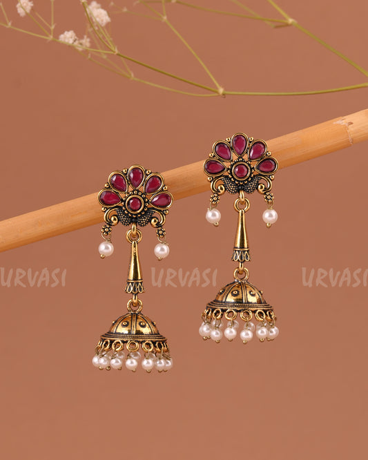 Oxidised-Gold Hanging Jhumka Earrings 1008