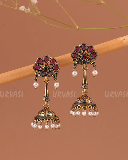 Oxidised-Gold Hanging Jhumka Earrings 1008
