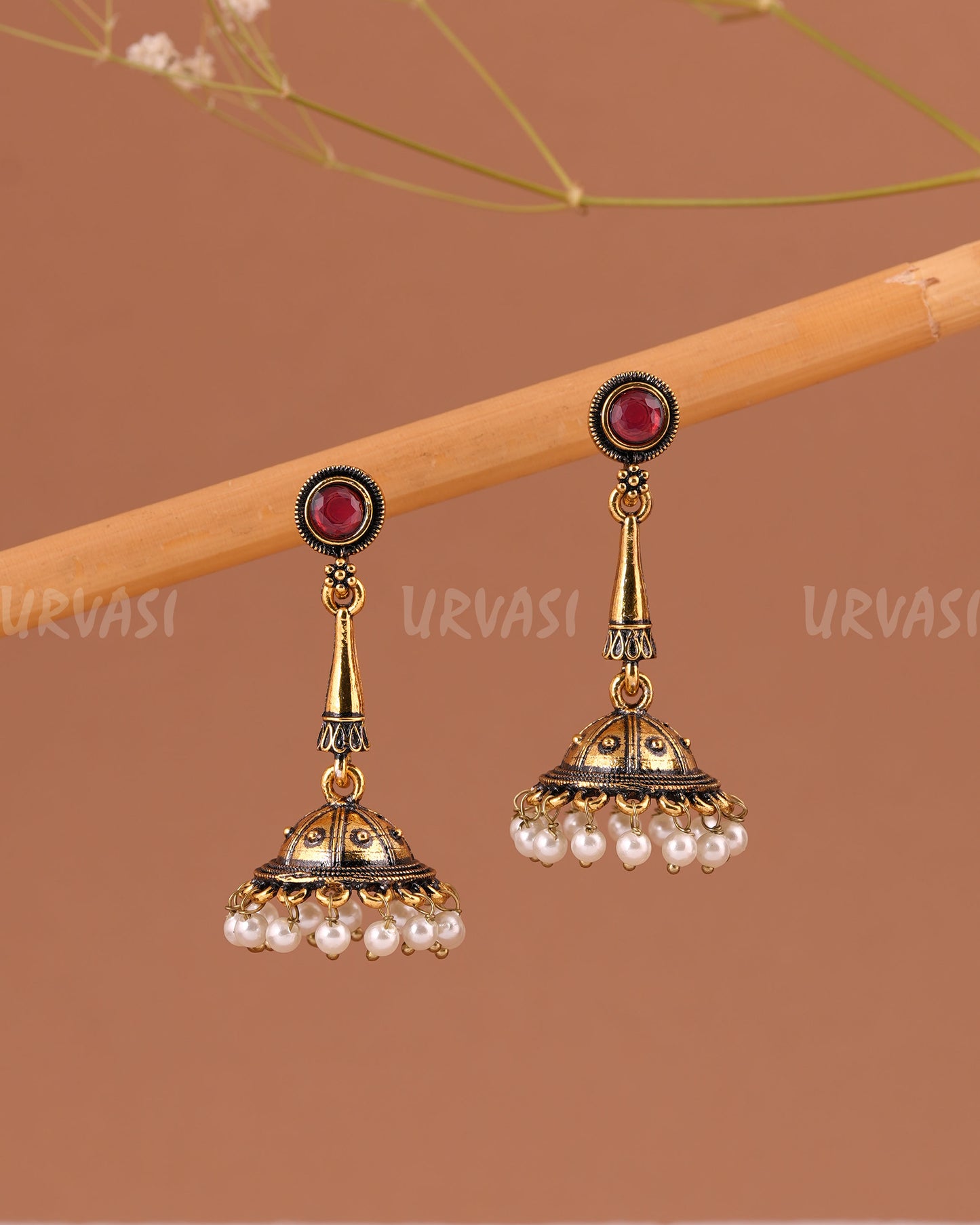 Oxidised-Gold Hanging Jhumka Earrings 1006