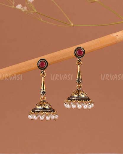 Oxidised-Gold Hanging Jhumka Earrings 1006