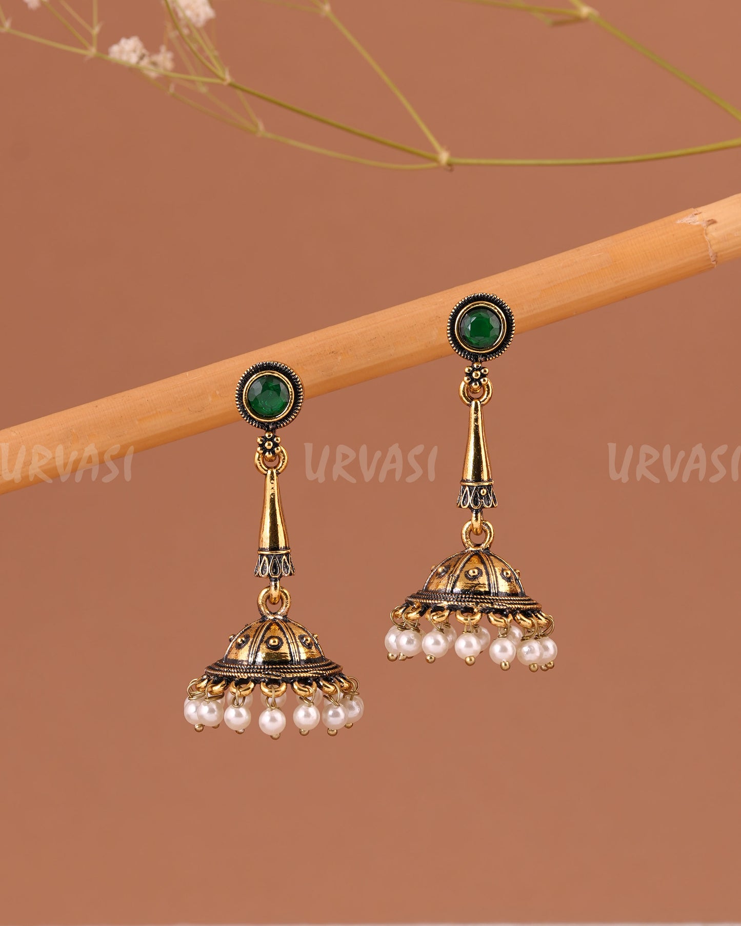 Oxidised-Gold Hanging Jhumka Earrings 1006