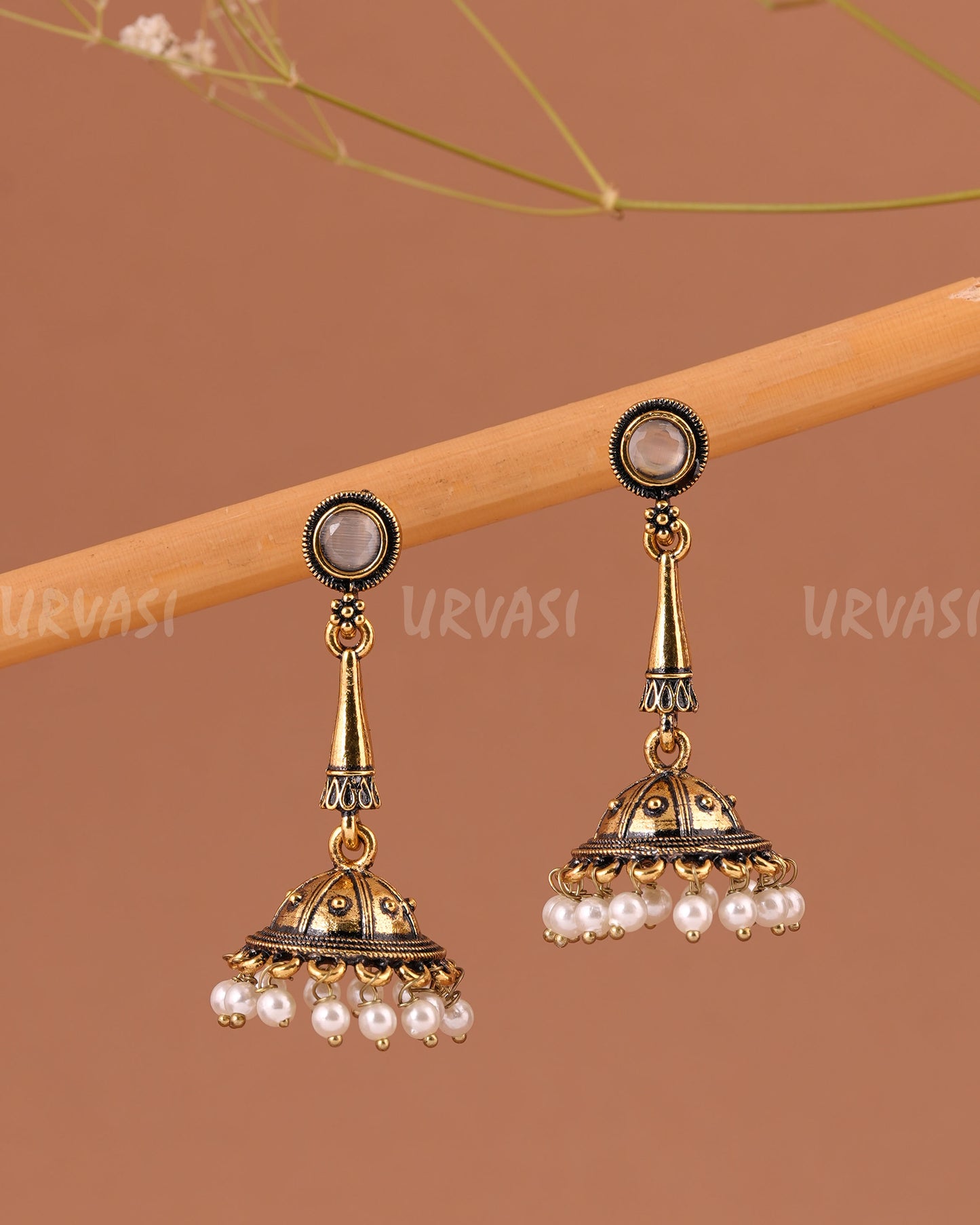 Oxidised-Gold Hanging Jhumka Earrings 1006