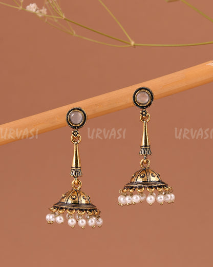 Oxidised-Gold Hanging Jhumka Earrings 1006