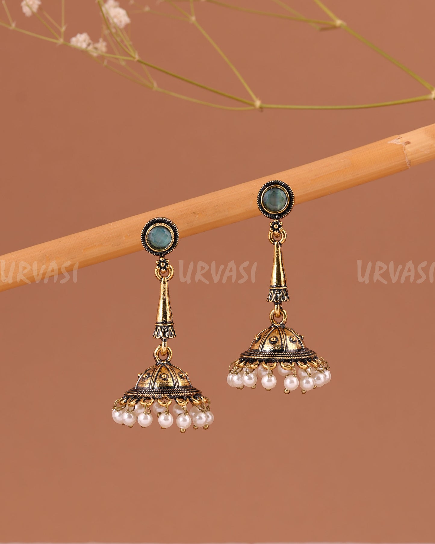 Oxidised-Gold Hanging Jhumka Earrings 1006