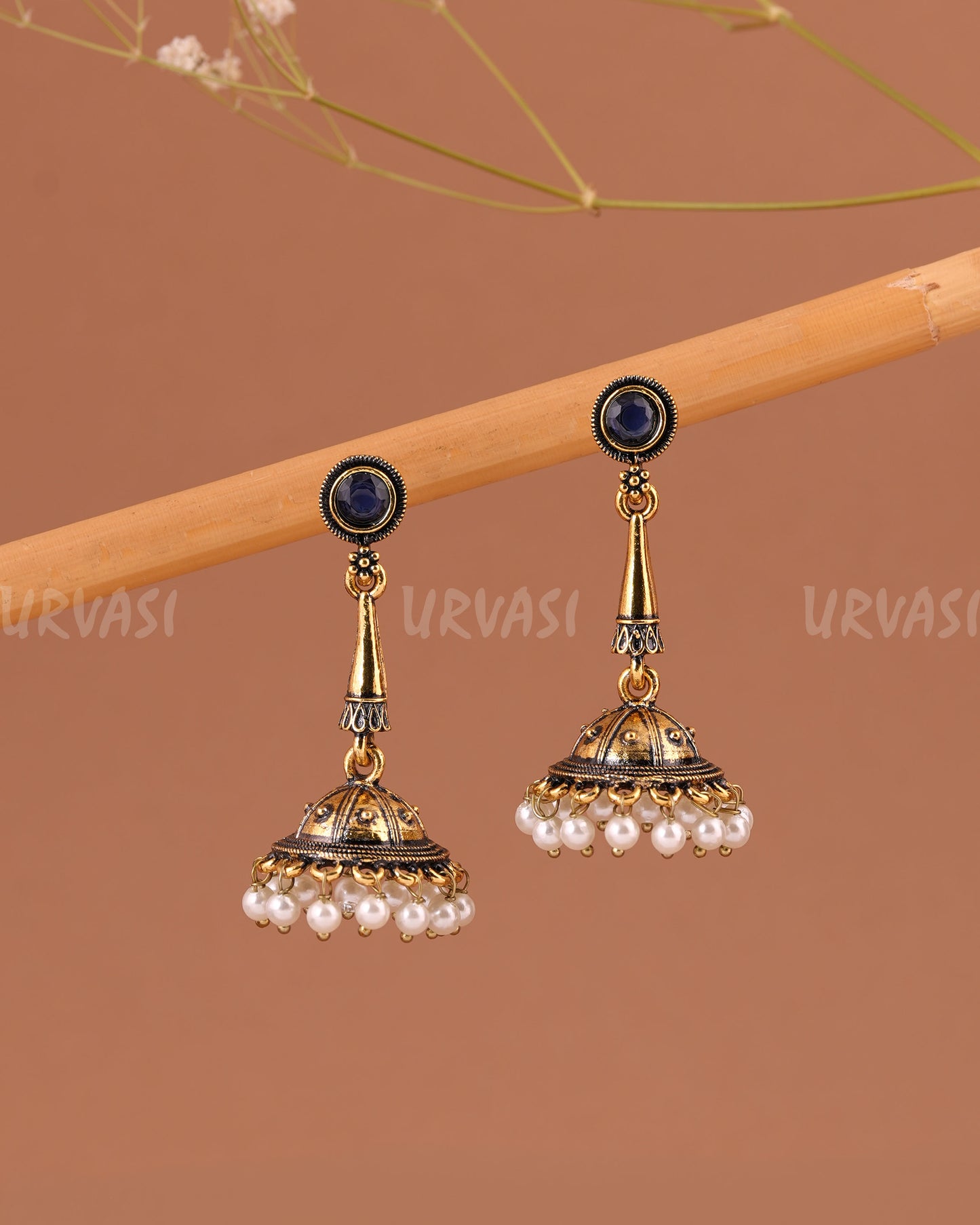 Oxidised-Gold Hanging Jhumka Earrings 1006