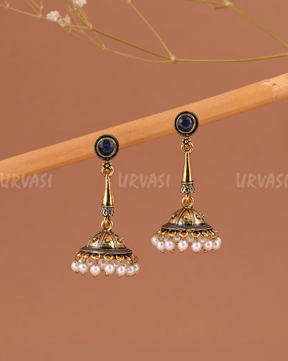Oxidised-Gold Hanging Jhumka Earrings 1006