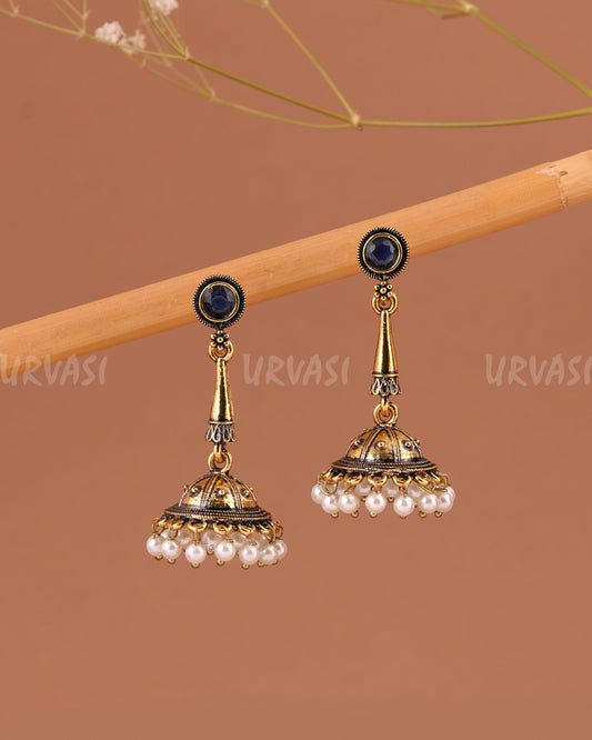 Oxidised-Gold Hanging Jhumka Earrings 1006