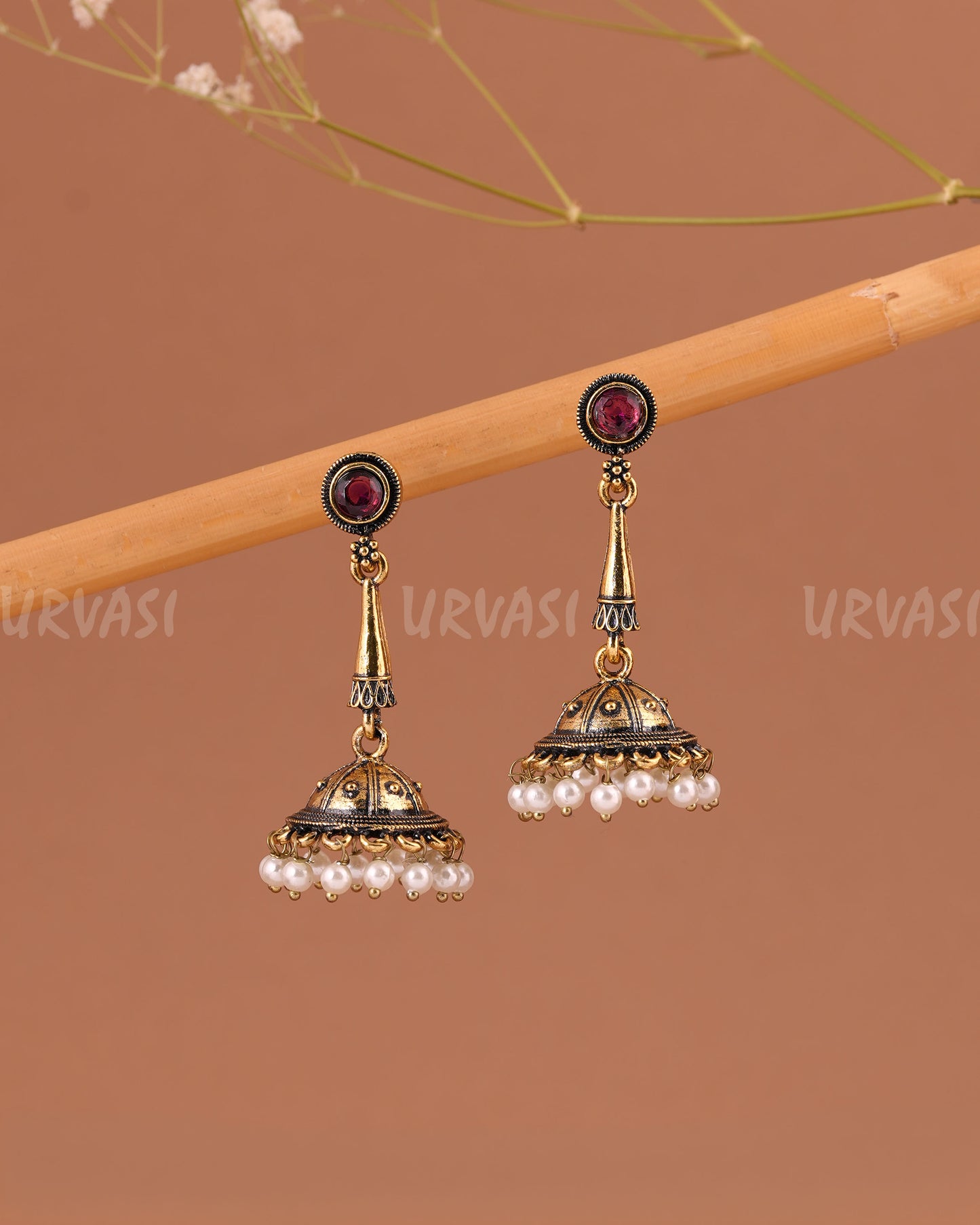 Oxidised-Gold Hanging Jhumka Earrings 1006