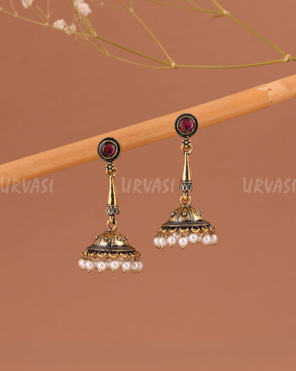 Oxidised-Gold Hanging Jhumka Earrings 1006