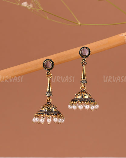 Oxidised-Gold Hanging Jhumka Earrings 1006