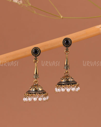 Oxidised-Gold Hanging Jhumka Earrings 1006