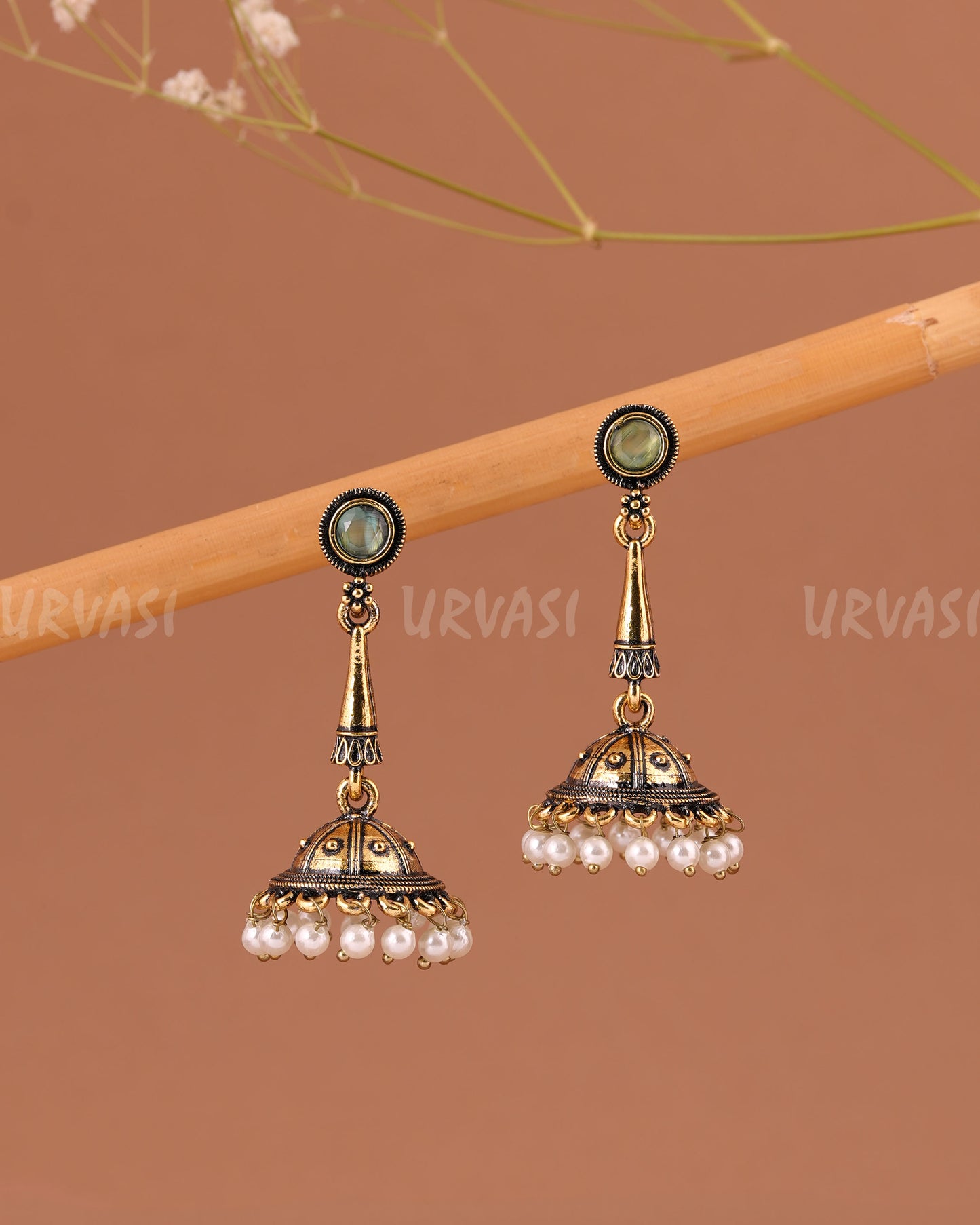 Oxidised-Gold Hanging Jhumka Earrings 1006