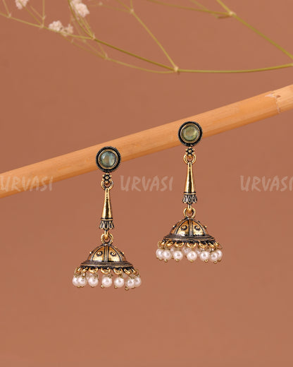 Oxidised-Gold Hanging Jhumka Earrings 1006