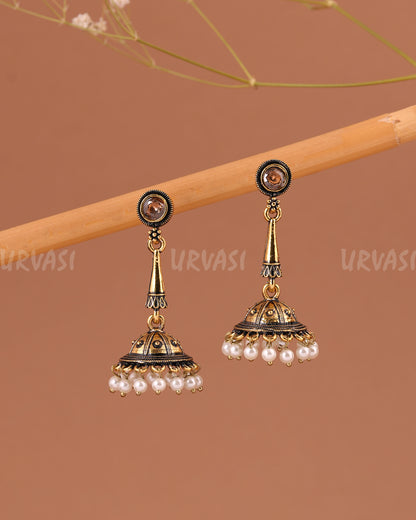 Oxidised-Gold Hanging Jhumka Earrings 1006