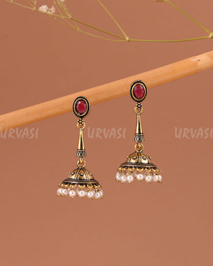 Oxidised-Gold Hanging Jhumka Earring 1005