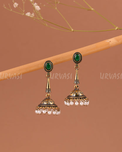 Oxidised-Gold Hanging Jhumka Earring 1005