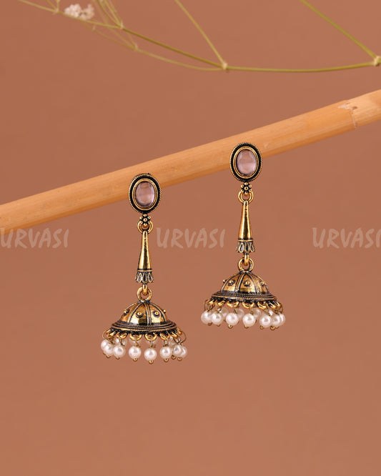 Oxidised-Gold Hanging Jhumka Earring 1005
