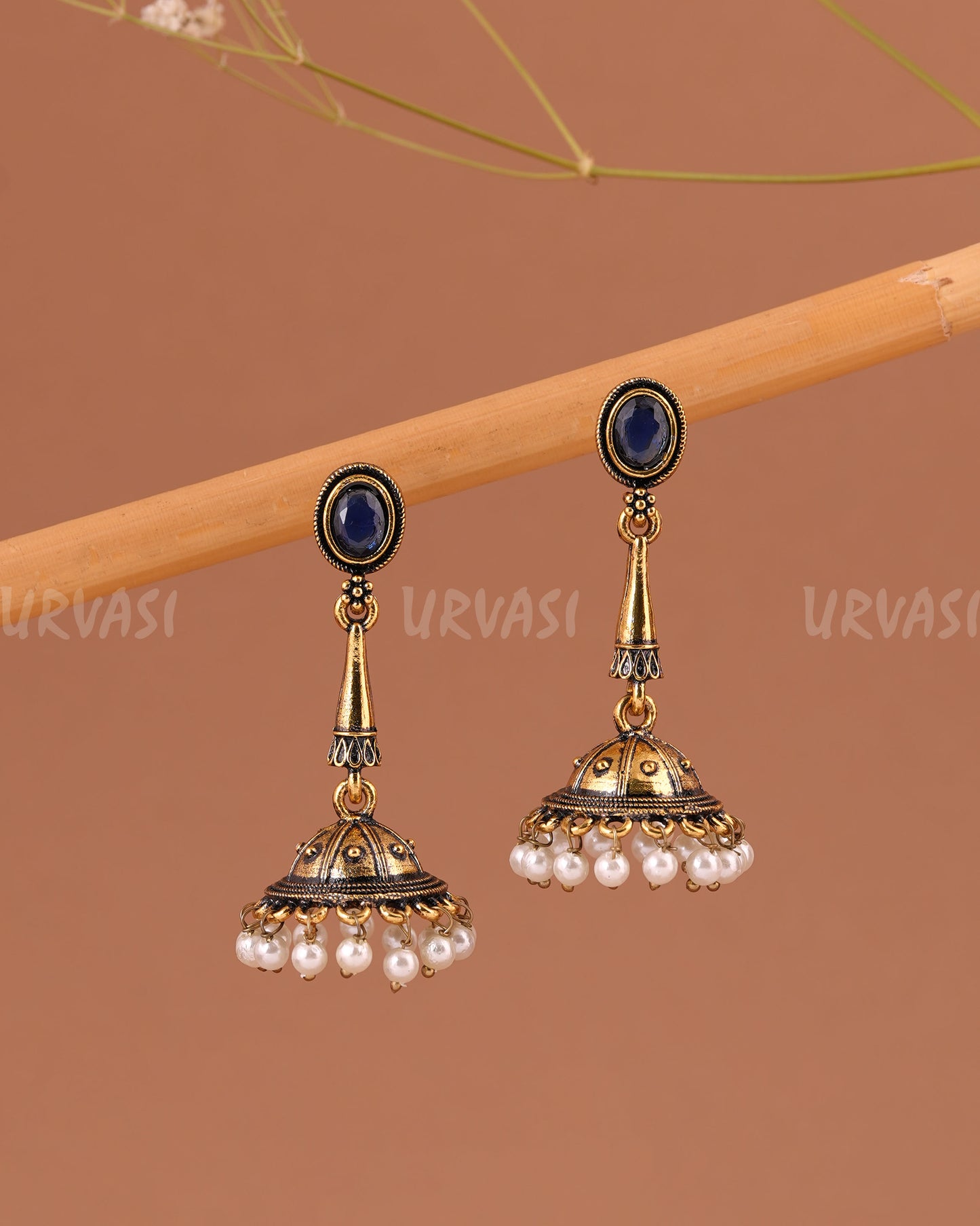 Oxidised-Gold Hanging Jhumka Earring 1005