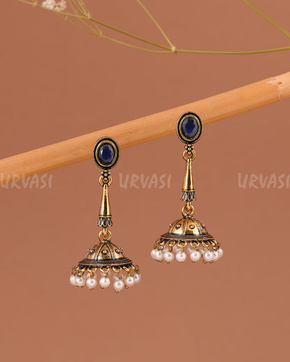 Oxidised-Gold Hanging Jhumka Earring 1005