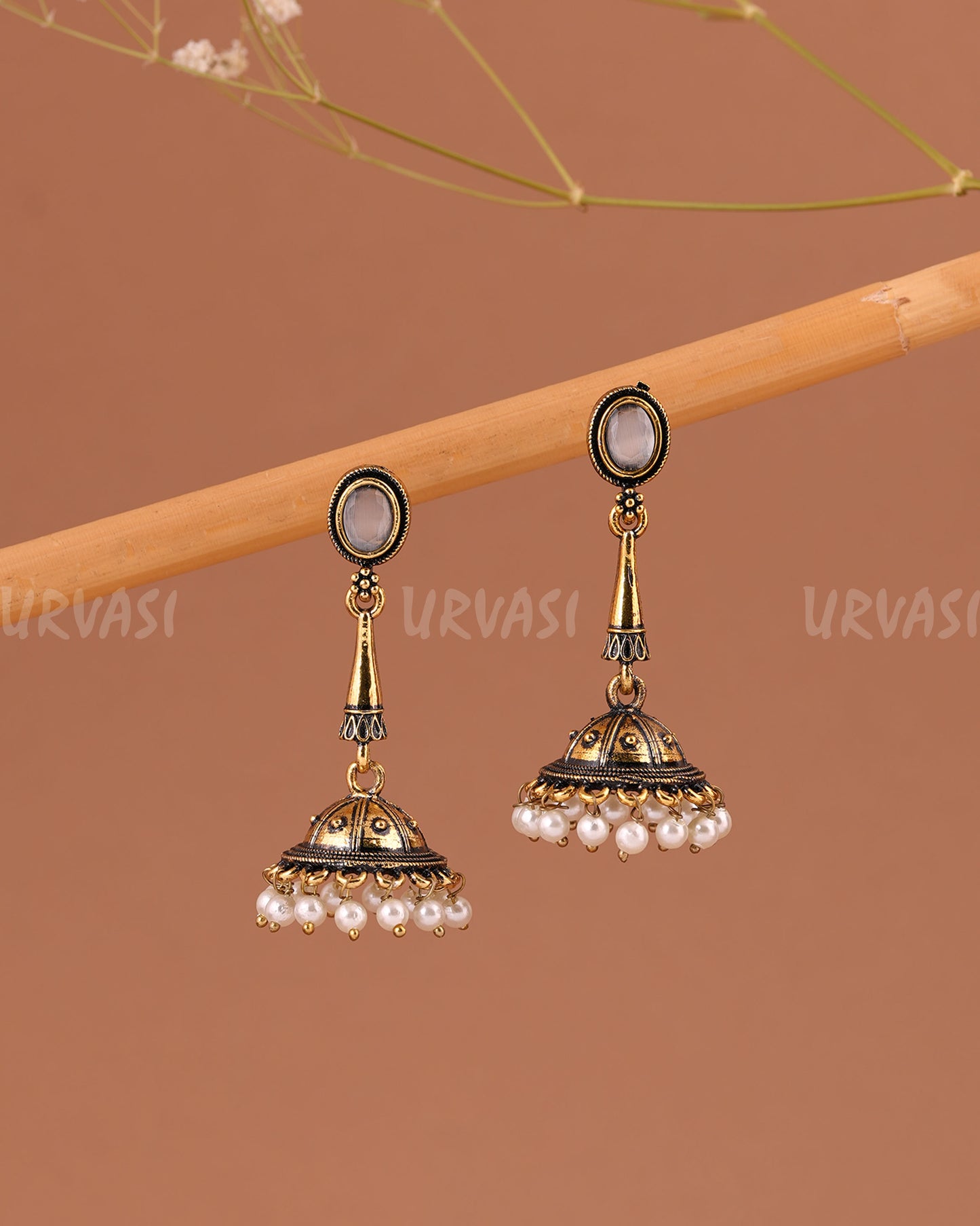 Oxidised-Gold Hanging Jhumka Earring 1005