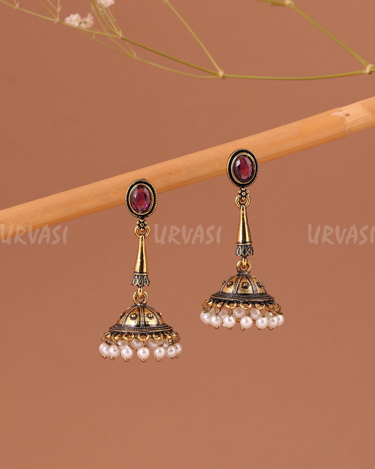 Oxidised-Gold Hanging Jhumka Earring 1005