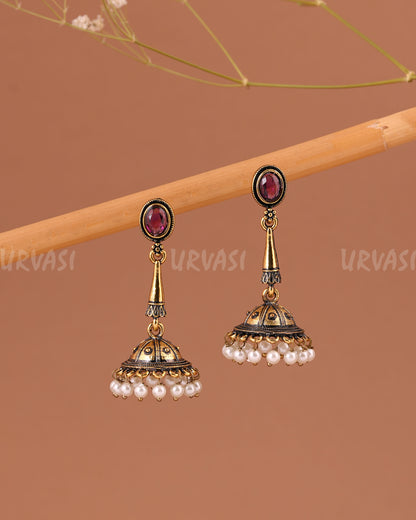 Oxidised-Gold Hanging Jhumka Earring 1005