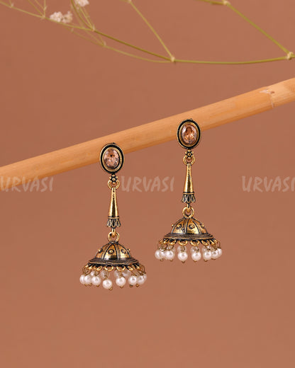 Oxidised-Gold Hanging Jhumka Earring 1005