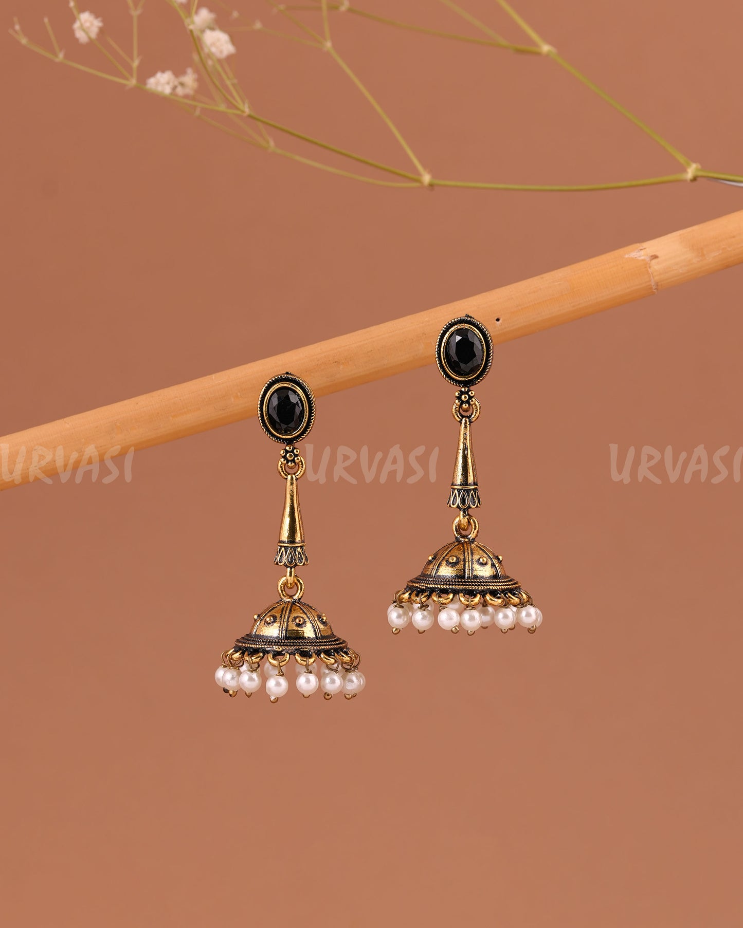 Oxidised-Gold Hanging Jhumka Earring 1005