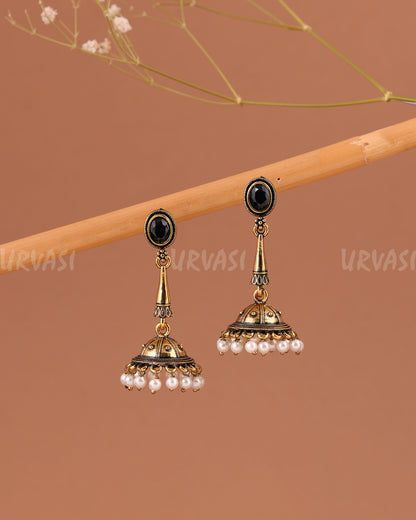 Oxidised-Gold Hanging Jhumka Earring 1005