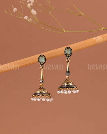 Oxidised-Gold Hanging Jhumka Earring 1005