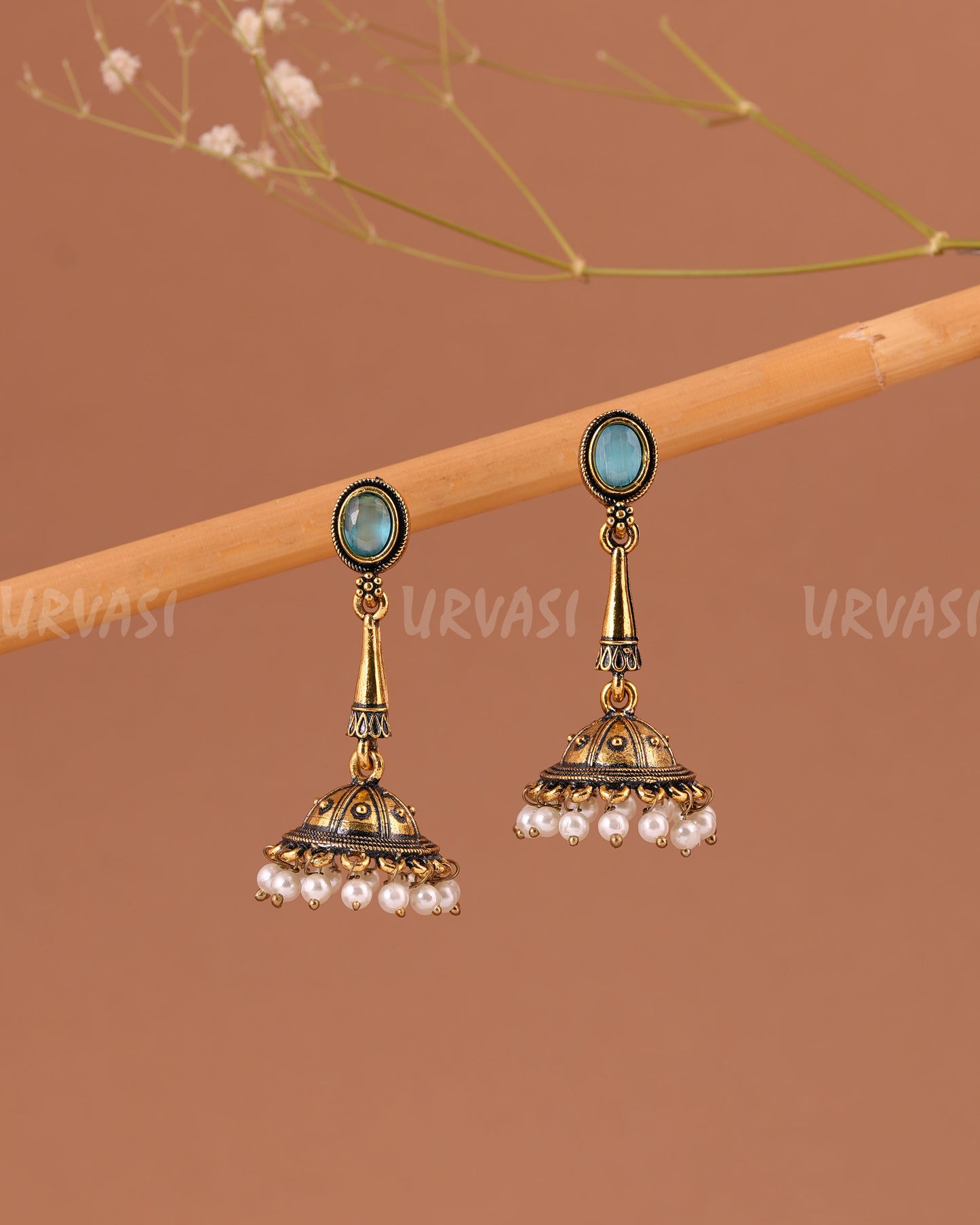Oxidised-Gold Hanging Jhumka Earring 1005