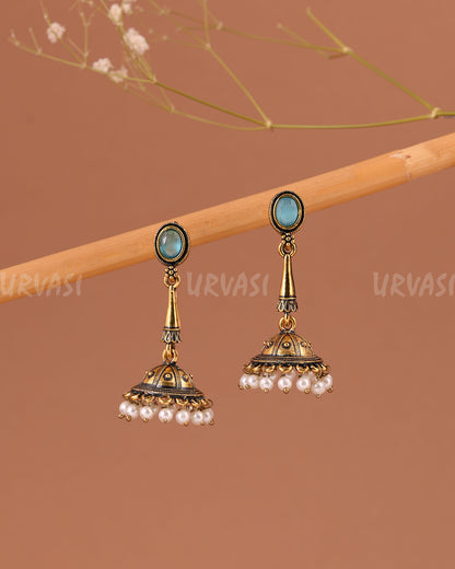 Oxidised-Gold Hanging Jhumka Earring 1005