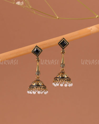Oxidised gold hanging Jhumka Earrings ER 1004