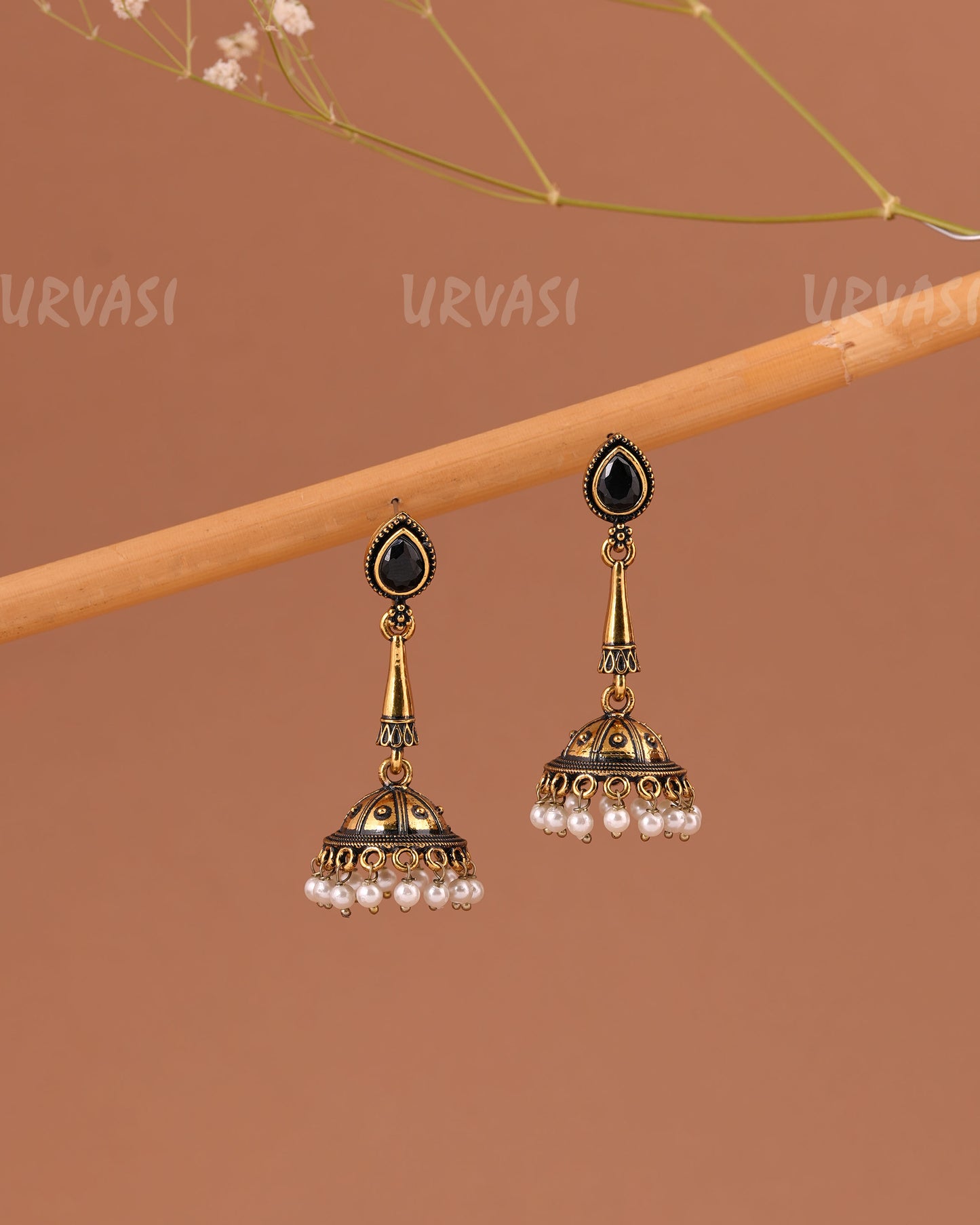 Oxidised -Gold Hanging Jhumka Earrings 1007