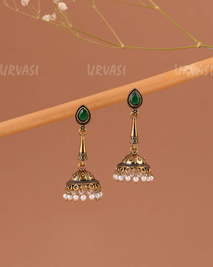 Oxidised -Gold Hanging Jhumka Earrings 1007