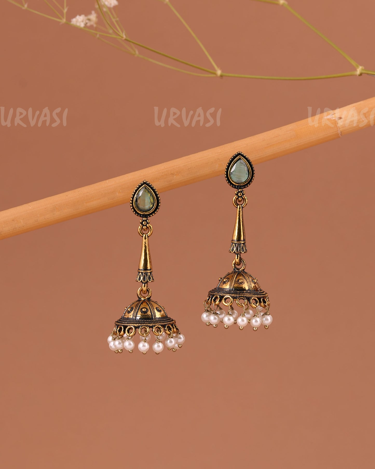 Oxidised -Gold Hanging Jhumka Earrings 1007