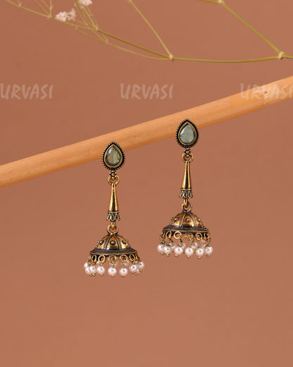 Oxidised -Gold Hanging Jhumka Earrings 1007