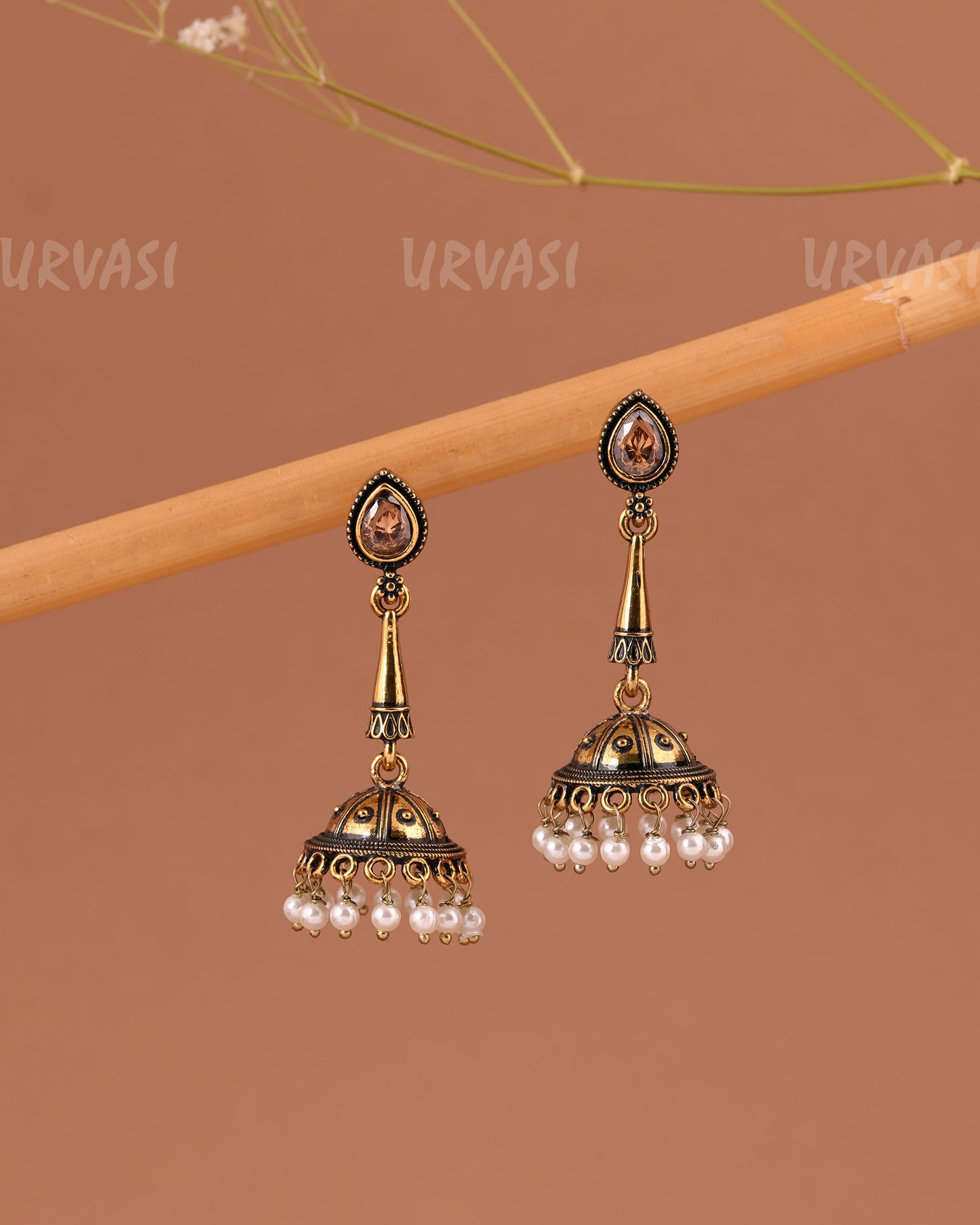 Oxidised -Gold Hanging Jhumka Earrings 1007